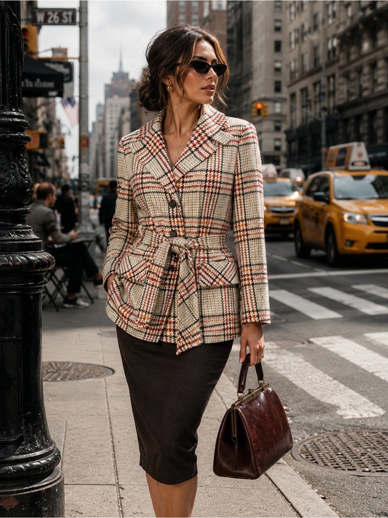 Leo Narducci Jackets & Blazers - Vintage 70s Leo Narducci Ambiance Tweed Plaid Belted Jacket Size 14